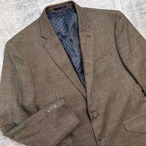 Jos A Bank Blazer Jacket Mens 42L Brown Houndstooth Sport Coat Academia Ivy Wool